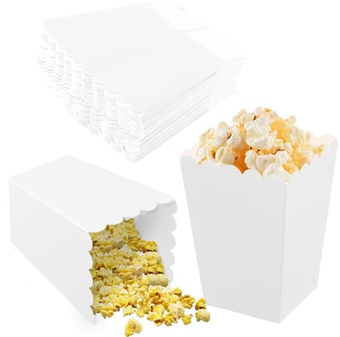 50 Piezas Cartones de Palomitas Pequeñas, 5,5x7,5x10,7 cm Cajas de Palomitas de Maíz, Bolsa de palomitas, Cartón Caramelo Contenedor para Fiestas Noches de Cine Cumpleaños (Blanco)