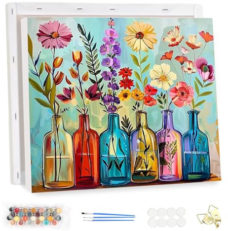 MEIYUDA Peinture par Numero Adulte avec Cadre Fleurs, Peinture par Numero DIY Kit Peinture, Pinceaux Peinture de Dessin de Pigment Acrylique, Loisirs Créatifs Adultes Decoration Maison Cadeau 40x30cm