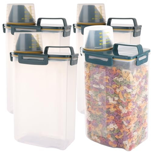 LDXDRU 4 Pack 3L Cereal Storage Container, Rice Dispenser with 180ml Measuring Cup, Flour Storage Containers Clear Cereal Dispenser Dry Food Storage Container for Kitchen Flour Grain Bean