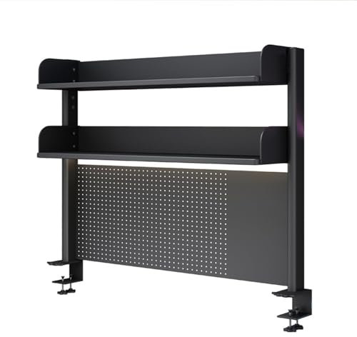 80cm Klemmbare schreibtisch-stecktafel-Regal Schwarz 2-Ebenen Büro-Computertisch Zubehör Organizer für Büro, Gaming, Zuhause, modular aufhängbar, Klemmregal mit 20 Zubehörteilen (Schwarz, 80cm)