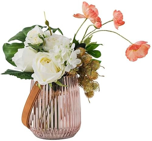 Arreglos Florales Flor Artificial De Plástico Nórdico, Jarrón De Cristal Con Mango Creativo, Juego De Flores Falsas Para La Decoración De La Sala De Estar Del Hogar Centro de Flores Cementerio(B)