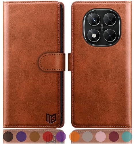 SUANPOT [RFID Schutz für Xiaomi Redmi Note 14 Pro 5G Hülle PU Leder Handyhülle Lederhülle Klapphülle Kartenfach Flip Cover für Redmi Note 14 Pro Handy hülle Leather Wallet Phone Case Hellbraun