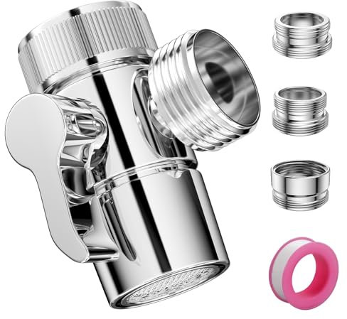 Riloventa Adaptador Grifo Ducha, Válvula Desviadora de 3 Vias, Desviador para Grifo, con Adaptador de Grifo M22-M24, para Cocina, Baño, Fregadero, Parte de Repuesto, Ajuste el Tamaño del Flujo de Agua