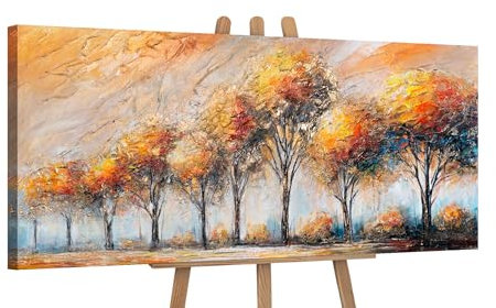 YS-Art Landschaft gemalt Acryl Gemälde auf Leinwand handgemalt Wandbild Wohnzimmer Moderne Wohndekor echtes Kunstwerk gemalte Bilder Natur 115x50 cm