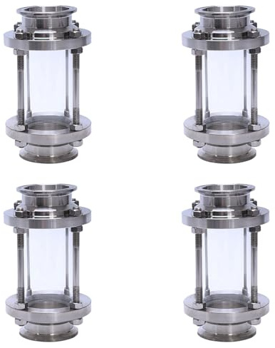 Remingtape Lot de 4 verres de visualisation avec pince de serrage, débit sanitaire Sus316 2 Tri Clamp (tube de débit Od 51 mm)
