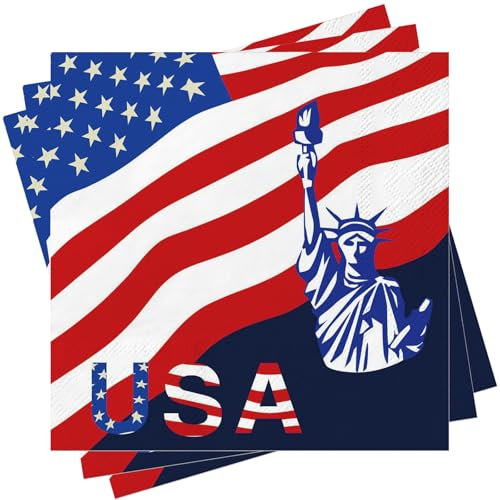 40Stück USA Flagge Servietten, Servietten Amerika, Stars Stripes Papierservietten, Vereinigte Staaten Amerika Tischdeko Passend für amerikanische Mottoparty Veteranentag Wahltag Unabhängigkeitstag