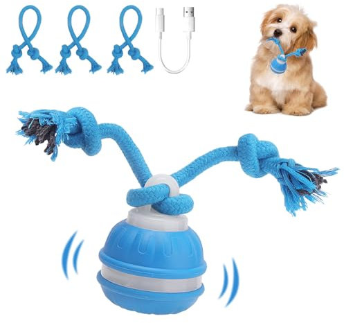 NGOKPYD Interaktives Hundespielzeug Hundeball Elektrisch Ball, 3 Spielmodi, Gibt VogelgeräUsche ab, um Die Neugier Zu Wecken, mit 3 Kaustricken, Ideal für Kleine Hunde & Welpen(Blau)