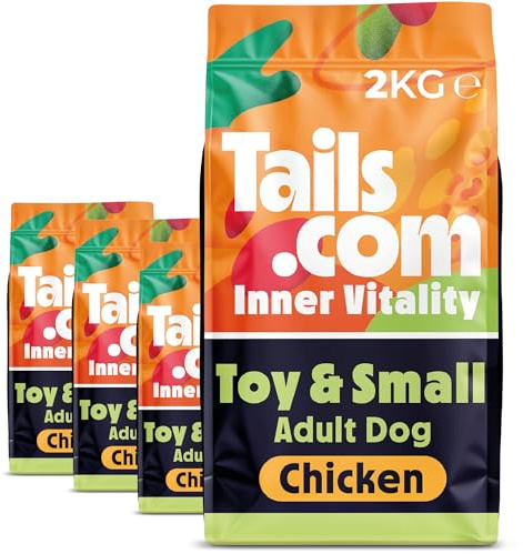 Tails.com • Dry Dog Food 4 x 2kg • Chicken • Toy & Small Adult 8 months - 8 years • Hypoallergenic Recipe • No Added Flavours or Preservatives • Small Size Kibble for Little Mouths | Hypoallergenic small-kibble dry food for toy & small dogs. Chicken, glucosamine & chondroitin for joints, omega-3 for coat.