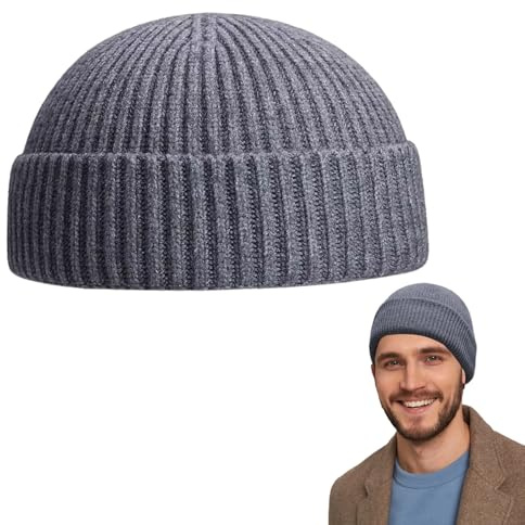 Comioke Beanie Strickmütze, Mütze Herren, Muetze Fuer Maenner, Rollmütze Herren, Mützen, Trawler Beanie, Rollmütze Kurz, Muetzen - Rot/Schwarz/Marineblau/Grau/Grün