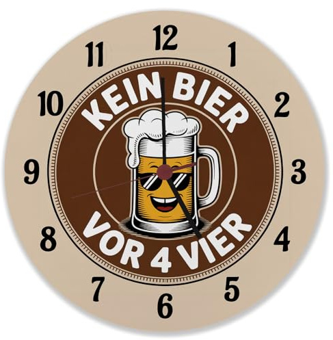 speecheese Bierglas Cartoon - Kein Bier vor Vier Spruch Wanduhr lustige Uhr für Bierliebhaber und Humorvolle Deko