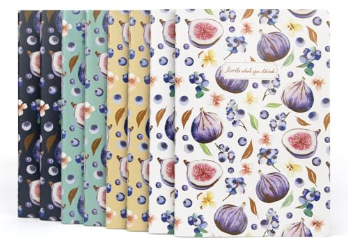 WETLOTE A5 gefütterte Notebooks 8-Pack, 96 Seiten Soft Cover Notebooks mit nähten Bindungen, Vier farben(dunkelblau, graugrün, hellbeige, weiß) - Ideal für Schule, Büro und tägliches Notizieren