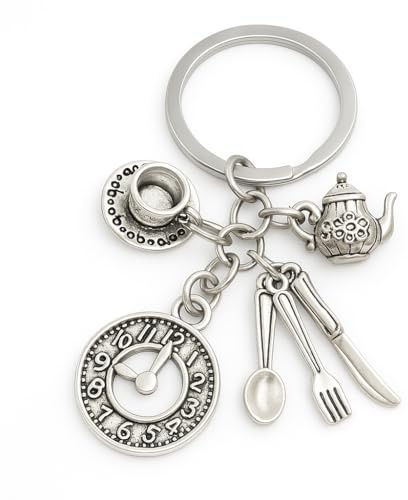 DONWOIE Chef Keyring, Cool Keychain Bag Charms for Women | Funny Key Rings with Spoon Fork and Teapot Pendants Gifts for Friends Girls Family