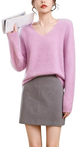 KUUFUUT Maglione in Cashmere con Scollo A V Maglieria da Donna Morbido E Caldo Pullover in Maglia Spazzolata Maglione in Lana A Maniche Lunghe da Donna Tunica Invernale Felpa