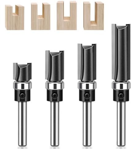 GIONAR - Juego de 4 fresas desengrasantes, diámetro de varilla de 6 mm, fresas para copiar con perfil recto, material de carburo de tungsteno, para madera/paneles MDF/madera contrachapada/acrílico