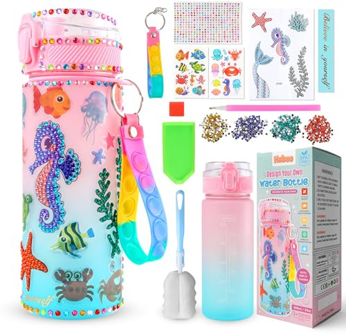 Hobee Decorate Your Own Water Bottle for Girls - Pink Mermaid Themed Arts and Crafts Kit for Kids- With Stickers and Sparkles - Crafty Girls Gifts Presents, BPA Free