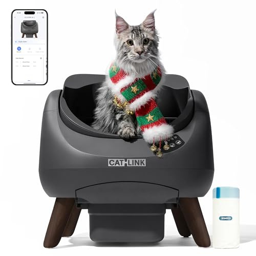 CATLINK Selbstreinigende Katzentoilette, Katzenklo XXL mit offenem Top-Design, 5 GHz WLAN, 12L Großvolumen, Für alle Streuarten, Ideal für Mehrkatzenhaushalte(Grau)