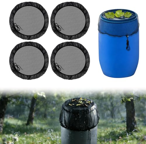4 Pcs Red para Depósito de Agua de Lluvia Redonda 80cm Red de Barril de Lluvia con Cuerda de Tracción Ajustable Protección contra Mosquitos y Hojas Caídas