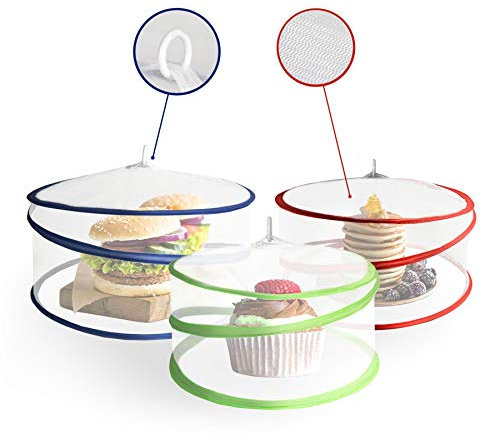 Vinsani Food Covers Pop-Up Mesh Screen Reusable Collapsible Kitchen Outdoor Summer Picnic BBQ Barbecue Insect Fly Protector Mesh Net Set of 3 [15, 13.5 & 12]