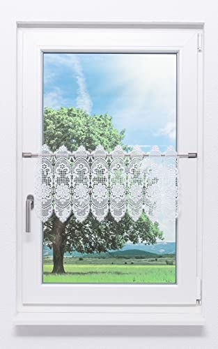 Plauener Spitze Scheibengardine Spitzenblume (Bx H) 202.50cm * 34cm Weiß/weiß