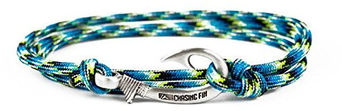 Chasing Fin Fish Hook Pendant Bracelet - Cool 30-Inch Military-Grade 550 Paracord Bracelet & Anklet - Adjustable Size, 100% Nylon Nautical & Fishing Accessory Hook Pendant, Pewter (Oceanic, Pewter),