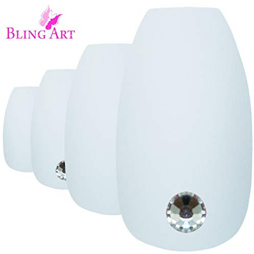 Faux Ongles Bling Art Blanc Mat Ballerine Cercueil 24 Longue Faux bouts d'ongles acrylique avec colle