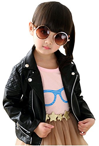 L SERVER Giacca Pelle Bambino Giubbotto Pelle Ragazze Jacket Bambina Primavera Mantella Abbigliamento, Nero, 5 Anni