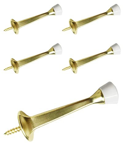 Door Stops 3 Inch Righd Wall Mounted with Rubber Tip Satin Brass, 5 Pack | HOWTOOL