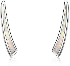 WINNICACA Ear Climber Ohrringe Sterling Silber Weiß Feueropal Ohr Manschette Bar Ohrringe Schmuck Geschenke für Frauen Mädchen Geburtstag