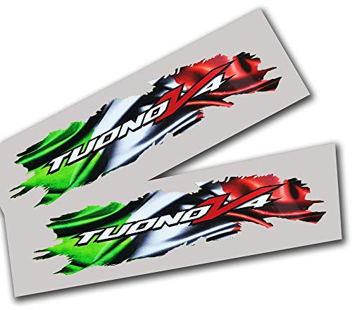 Twisted Melon Aprilia Tuono v4 Italienische Flagge Sticker, 2 Stück, Multicolor Vinyl, für Kunststoff, Glas, Metall, National (Motorbike) Style, Irregulär Form
