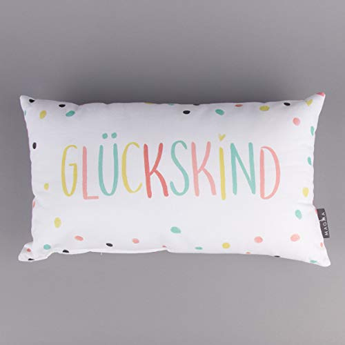 MAGMA Deko Kissen mit Aufschrift Glückskind weiß Pastell 30x50cm