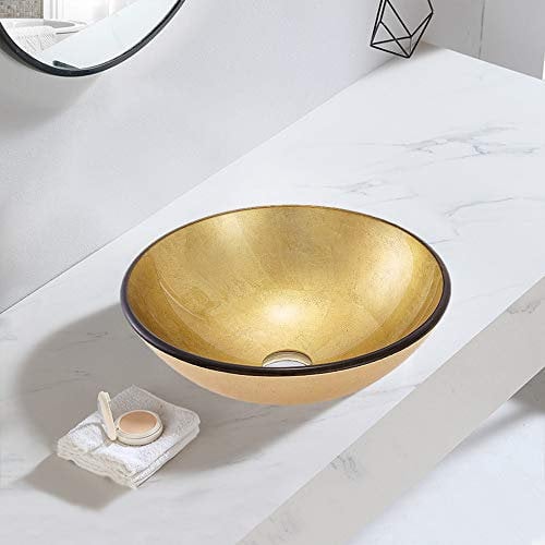 HomeLava Gehärtetes Glas Aufsatzwaschbecken Modern Handwaschbecken Mini Rund für Gäste WC Bad 30 cm (ohne Wasserhahn)