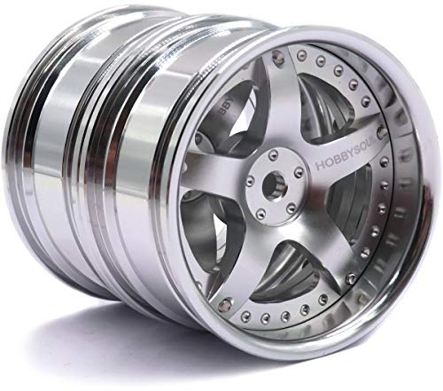 2 Stück RC 1/10 Aluminium On Road Radfelgen, Sechskant, 12 mm, verstellbar, versetzt, silberfarben, passend für 1:10 RC On Road Drift Touring Street Autoreifen