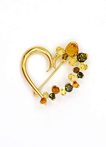 PMBER12_GOLD - Broche de ámbar para mujer, color plateado y dorado