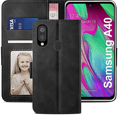 YATWIN Custodia Samsung Galaxy A40, Cover a Libro Samsung Galaxy A40, Custodia in Pelle Samsung Galaxy A40 Case, Supporto Stand e Chiusura Magnetica Cover per Samsung Galaxy A40 Portafoglio - Nero