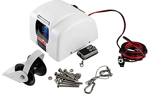 Fetcoi Elektrische Ankerwinde 30m 12V Weiß Ankerwinden für Boote Salzwasser für Anker bis 45 lbs Seilwinde, mit Fernbedienung
