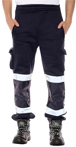 shelikes Mens Hi Vis Viz Jogging Bottoms Combat Trousers Workwear Joggers Navy