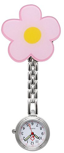 JSDDE Krankenschwesteruhr FOB Uhr Pflegeruhr Pulsuhr Ketteuhr Ansteckuhr Schwesternuhr mit Clip Analoge Quarzuhr Taschenuhr (Blume)