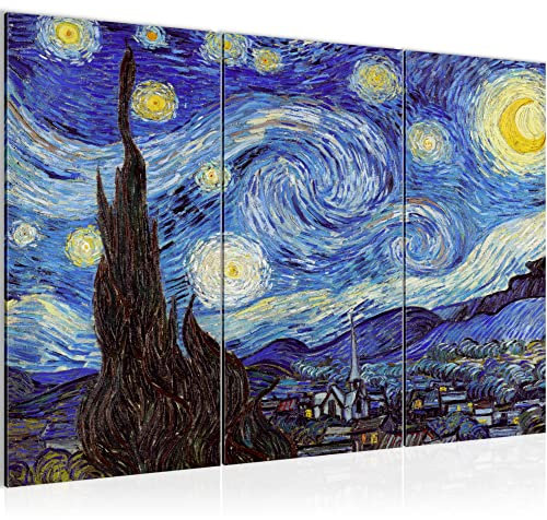 Runa Art Wandbilder Vincent Van Gogh Bild XXL Wohnzimmer Schlafzimmer Blau Sternennacht Kunst 120 x 80 cm 3 Teilig 040531a