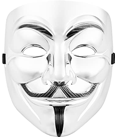 Ultra 5 Silver Adults Guy Fawkes Mask Hacker Anonymous Halloween Fancy Dress Adults Kids Childrens Costume Play Anon Mask Fancy Dress Adults Kids Face Mask Costume Party Props Hacker Mask Accessory