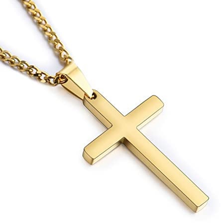Cross Necklace for Men Women, 316L Stainless Steel Cross Pendant Necklace with Chain-55+5CM | Silver / Gold / Black Cross Chain Necklaces Easter Gifts for Birthday Christmas Thanksgiving Day, Gold