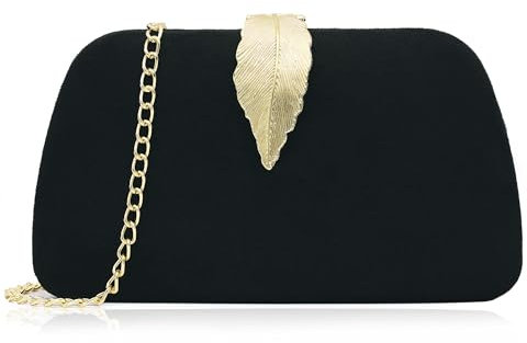 Milisente Clutch Damen, Elegant Kette Abendtasche Tasche Für Samt Mit Blatt Schnalle Verschluss Hochzeit Handtasche (schwarz)