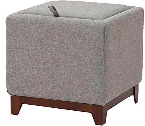 CJGKDJS Hocker Fußhocker Faltbarer Ottomane Aufbewahrungsbox mit Holzbeinen, Leinen-Fußhocker, Pouf-Fußhocker mit hochelastischer Schwammfüllung, (Farbe: Hellgrau, Größe: 40 * 40 * 38 cm) Home Dec (