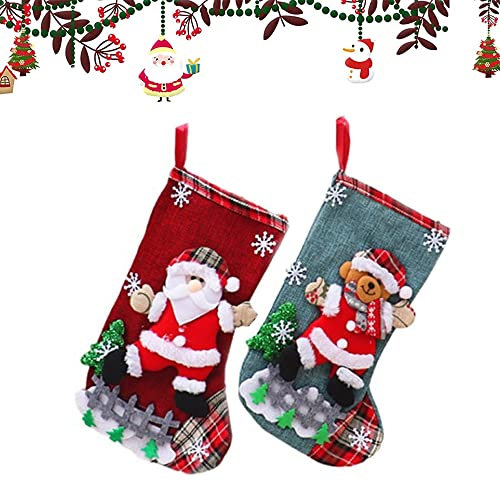 Zillary 2 Stück Weihnachtsstrumpf, Weihnachtsstrumpf Set, Nikolausstiefel Socken, Weihnachtsstrumpf Geschenktüte, für Kinder Familien Weihnachtsfeier Dekorieren (Weihnachtsmann und Kleiner Bär)(A