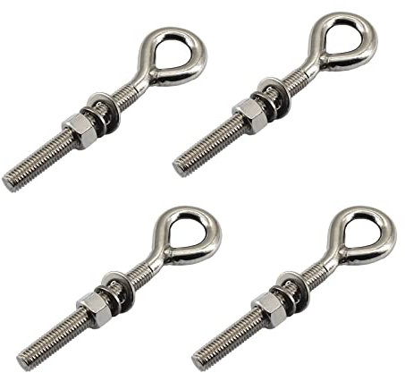 4 pernos de ojo de acero inoxidable M10 con tuerca y arandelas, vástago largo roscado, perno de anillo cerrado