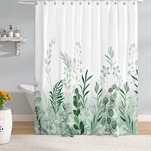 M&W DAS DESIGN Duschvorhang aus Polyester Stoff, Urwald, Wiese, grüne Pflanzen, Wasserfarbenoptik, Anti-Schimmel, wasserdicht Badevorhang inkl. 12 C-Ringe, beschwerter Saum, 180x200cm