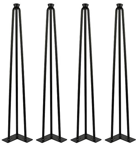 HUOLE Pieds de Meuble en Métal Noir Remplacement Pieds pour Table Chaise Meuble Meuble Scandinave 4pcs Pieds Epingle DIY Pieds pour Table Pied de Chaise,Pied de 3 Colonnes (4PC -71cm (Noir))