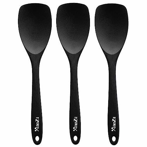 Silicone Spatula Spoon Set,XiaoZu Heat Resistant Rubber Spoonula, Seamless Non-Stick Flexible Scrapers for Baking Mixing Tool,3 Pack, (Black)