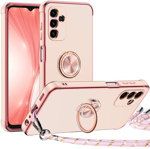 Miss Arts Coque pour Samsung Galaxy A14, avec Anneau Maintien, Coque Galaxy A14 avec Cordon Réglable, Mince en TPU Souple Antichoc pour Femme - Rose