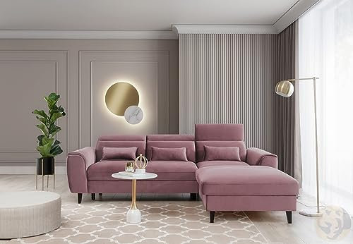 LENART FRIDERIK-EU - Divano angolare con funzione sleep e cassapanca [destra - rosa scuro] mobili per soggiorno, divani e divani, divano ad angolo, divano letto con funzione sleep, divano letto con
