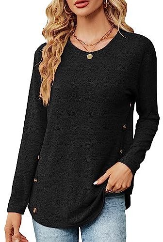 Heersan Camisas Mujer Manga Larga Casual Suelta Shirt Ladies Cuello Redondo Pullover Tops Blusa Camisas